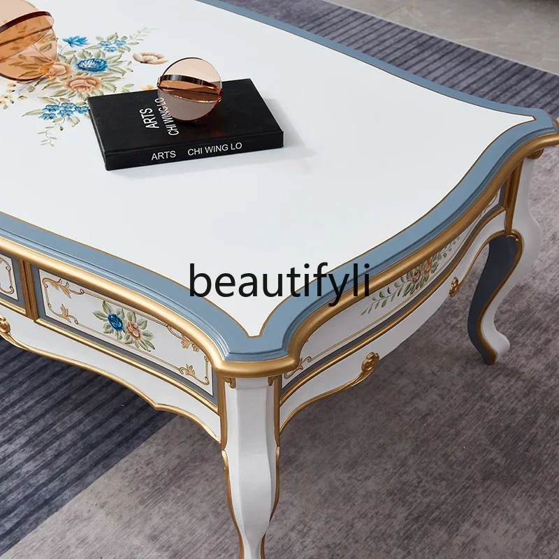 A55 Tavolino europeo dipinto in legno massello Tavolo da tè moderno Combinazione di mobili TV Tavolo da tè per soggiorno di lusso leggero americano