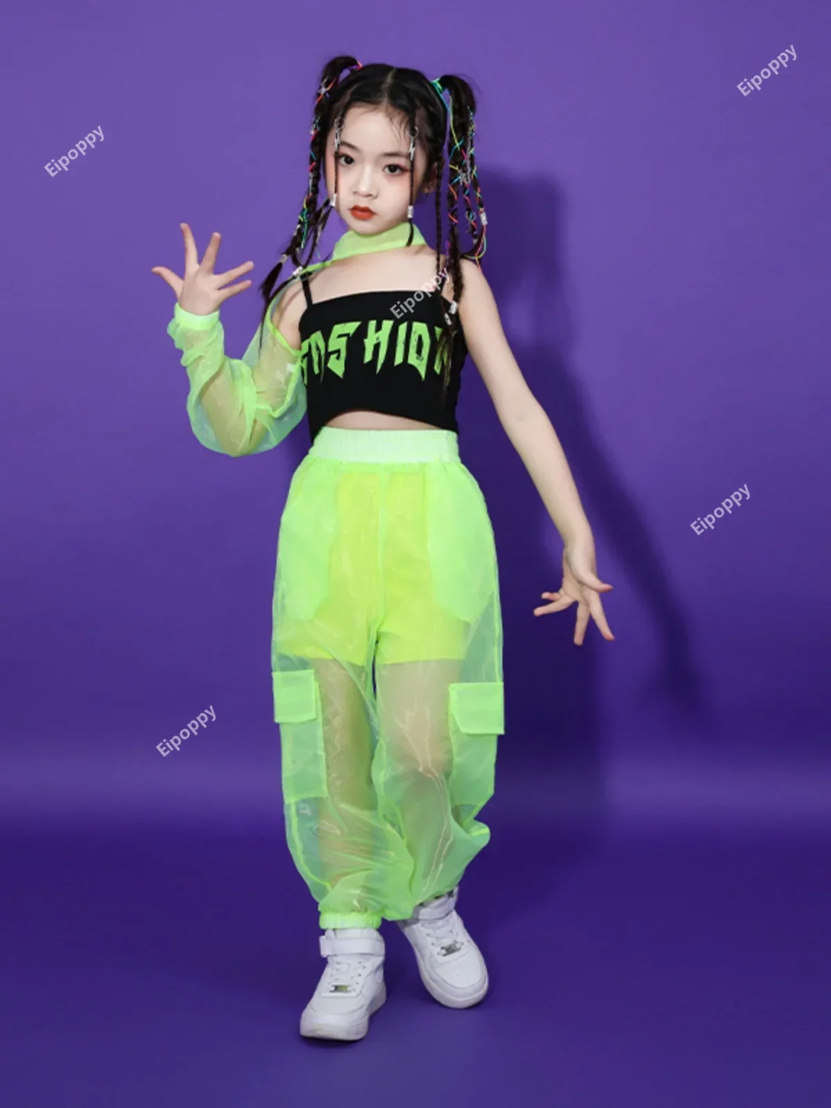 Clothes Stage Neckless Tank Top See Through Mesh Pants Girls Runway Performance Costume