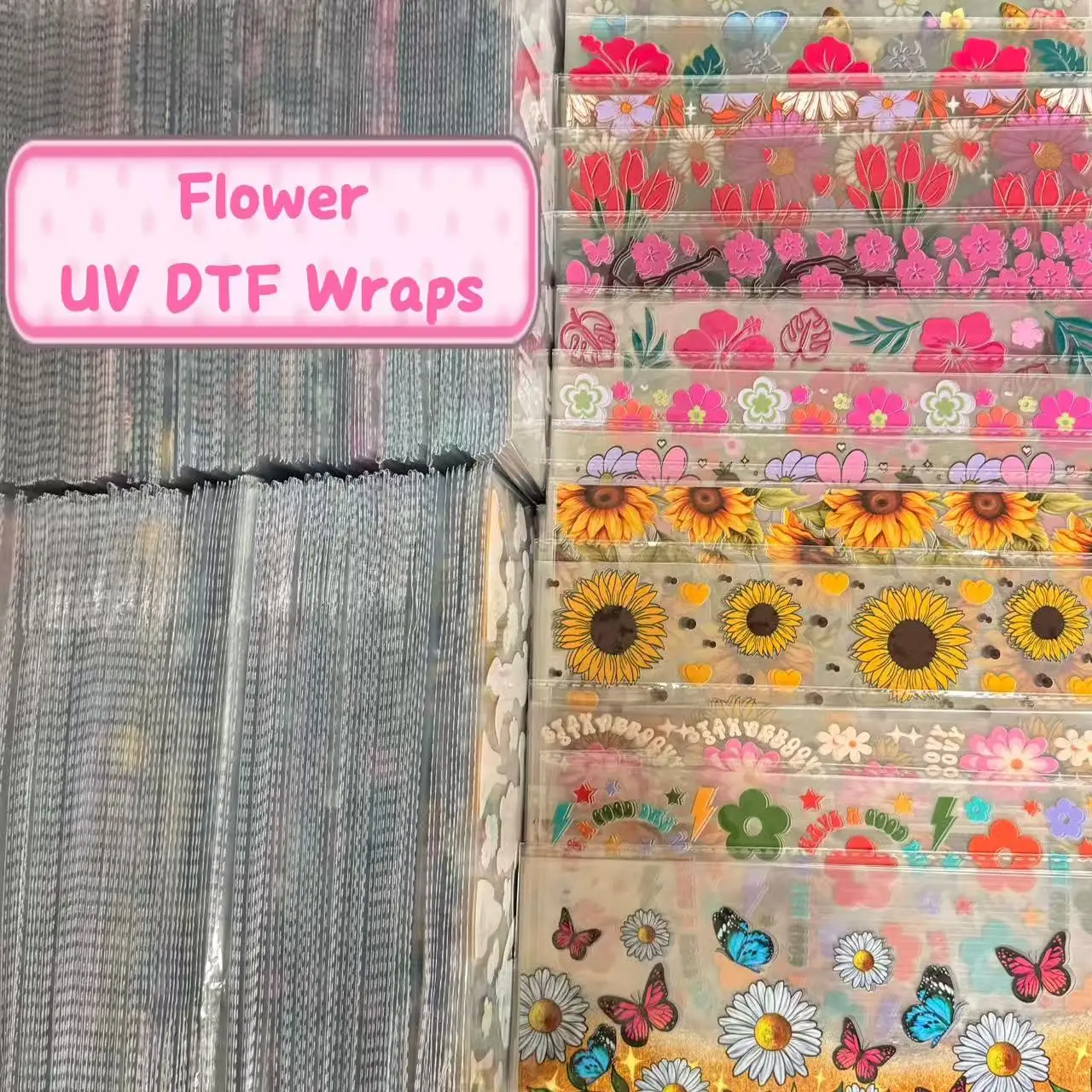 10PCS Random Flower Wholesale UV DTF 16oz Waterproof Transfers UVDTF Stickers 16oz Tumbler Cup Wraps No repetition