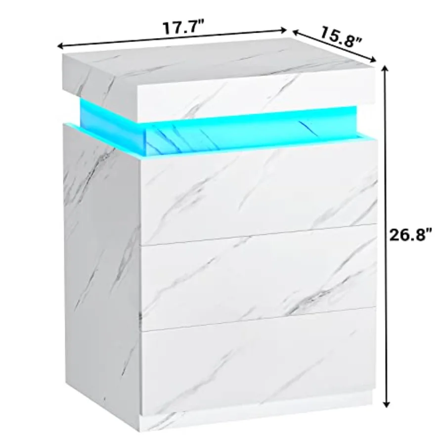 طاولة بجانب السرير حديثة مع محطة شحن وأضواء LED للتخزين العلوي المنزلق لغرفة النوم بلمسة نهائية من الرخام الأبيض وطاولة جانبية wi