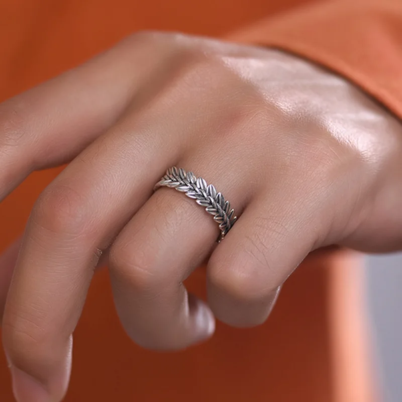 جديد Hot البيع الفضة اللون شخصية الموضة كول نمط الرجعية الأذن من القمح خاتم مفتوح هدية للرجال والنساء JZ0210