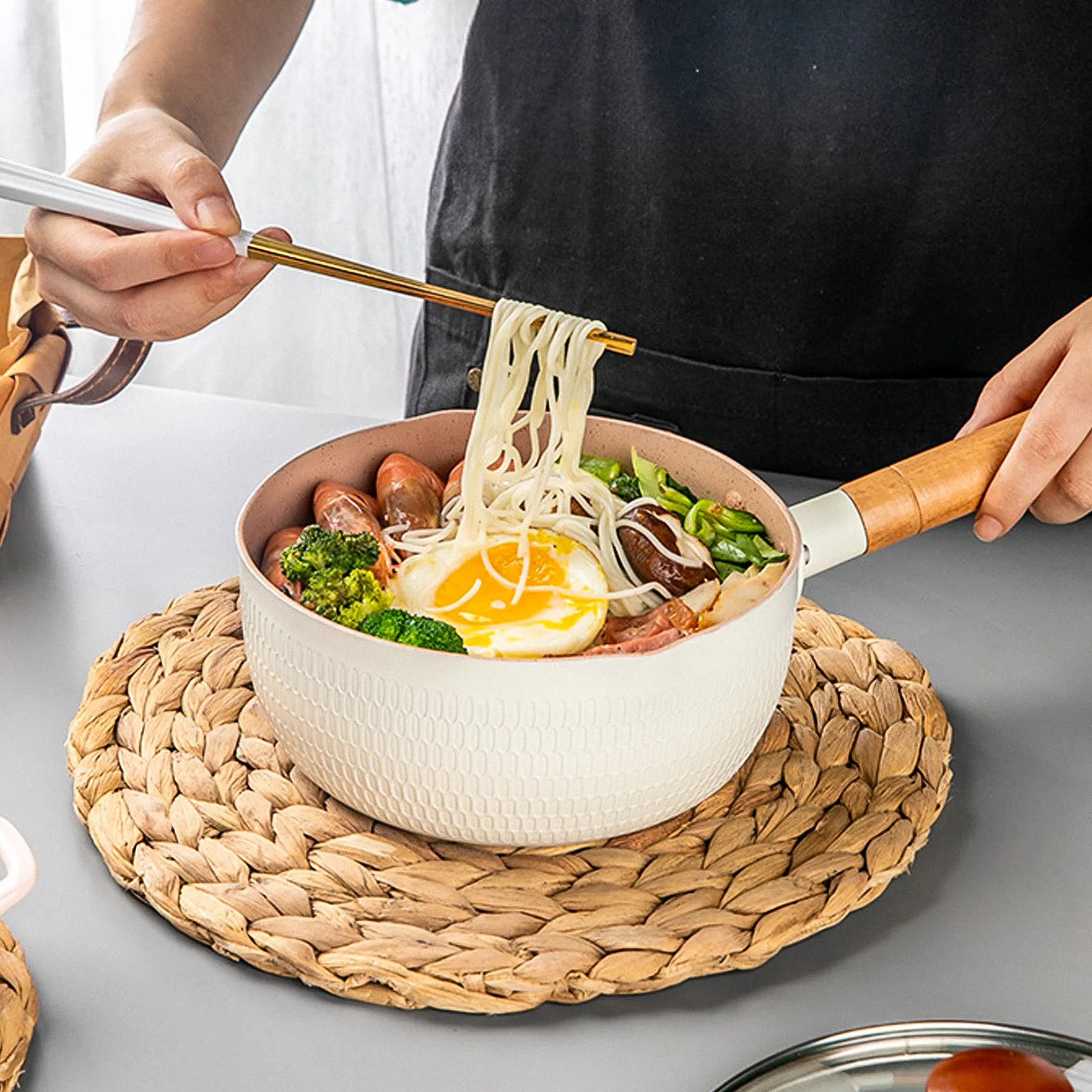 

Кастрюля-молочник из мозаичного камня с алюминиевым корпусом и деревянной ручкой, для приготовления супов и других блюд, универсальная кухонная кастрюля для еды