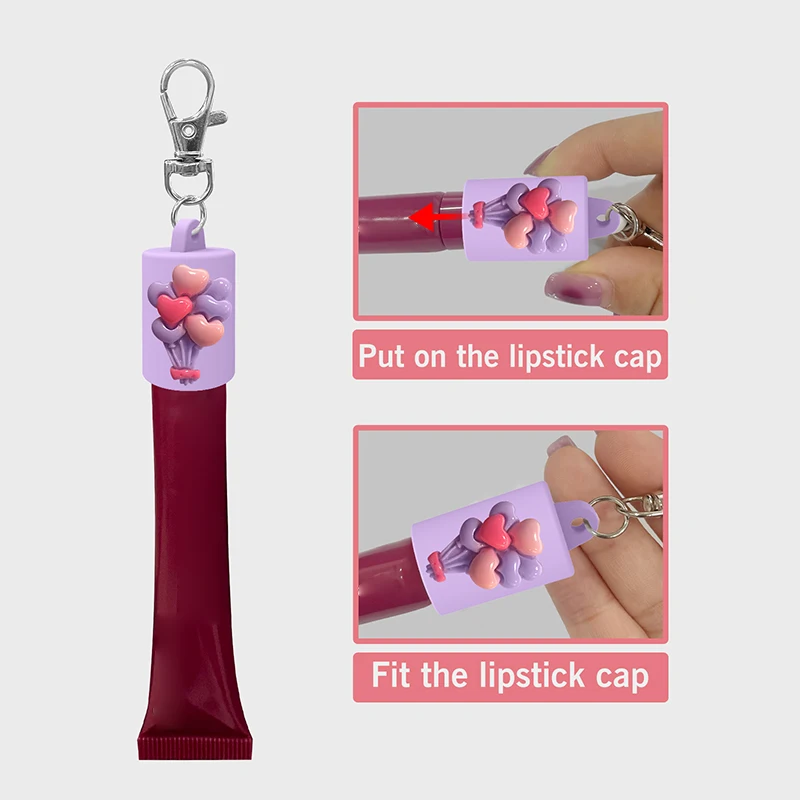 Bolsa de lápiz labial portátil, bolsa de maquillaje, bolsa de bálsamo labial, llavero, soporte, cubierta protectora, tapa con forma de globo para bálsamo de brillo de labios