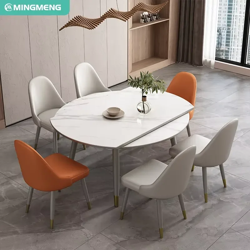 Modern Rock Slab Extendable Round Dining Table Stone Furniture for Kitchen Living Room Hotel or Apartment