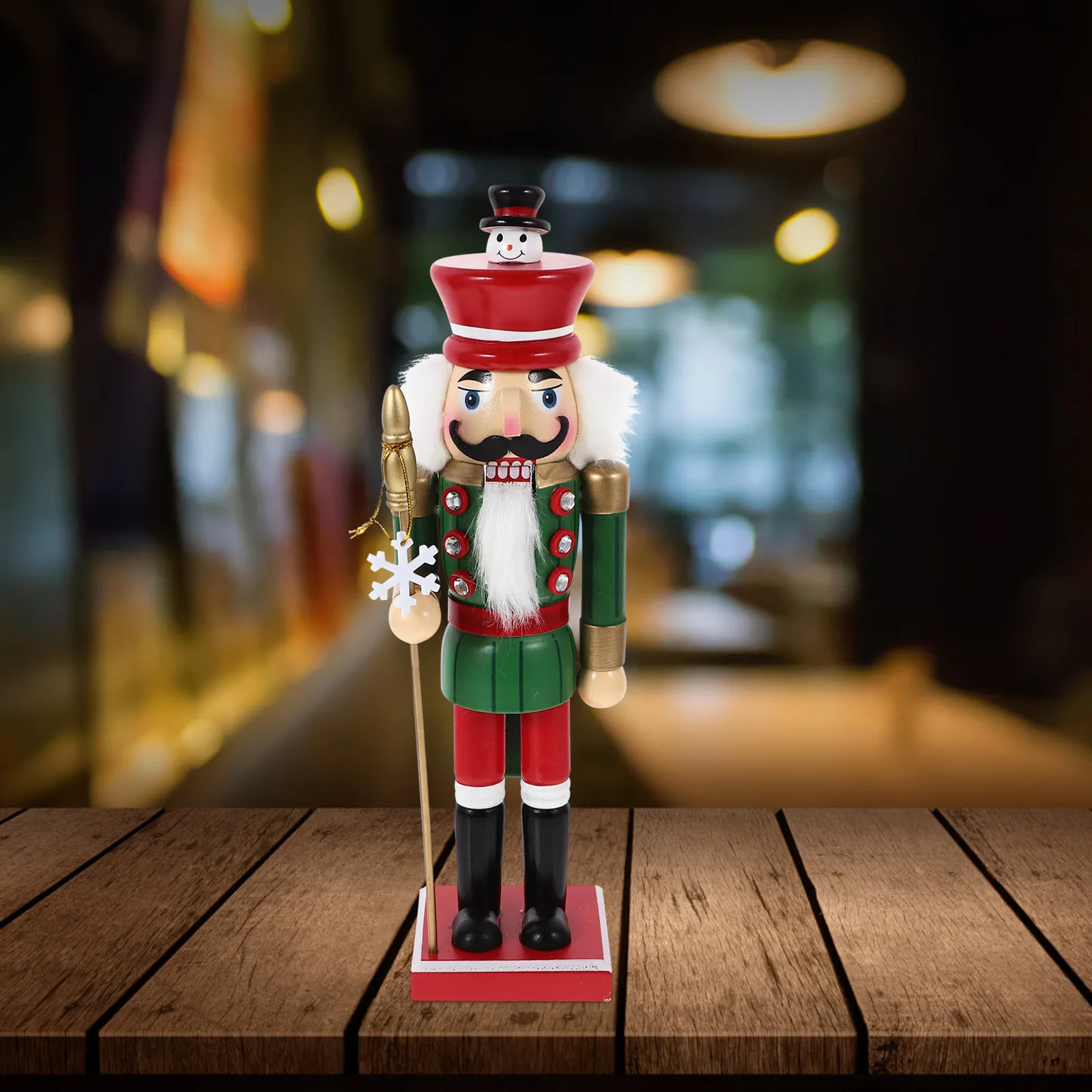 

Wooden Christmas Nutcracker Ornament Handcrafted Xmas Decor for Tabletop Home Hotel Restaurant Coffee Shop Photo Prop Festive