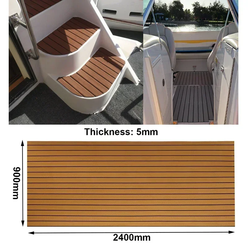 900x2400x5mm EVA Foam Faux Teak Flooring Decking Sheet Non-Skid Self Adhesive Boat Deck Anti-fatigue Mat Yacht Flooring Pad