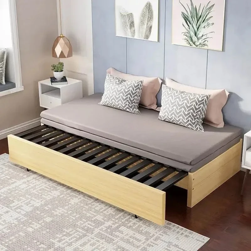 Solid Wood Sofa Bed Multifunctional Telescopic Bed Pumping Broaching Machine 1.8 Double Single