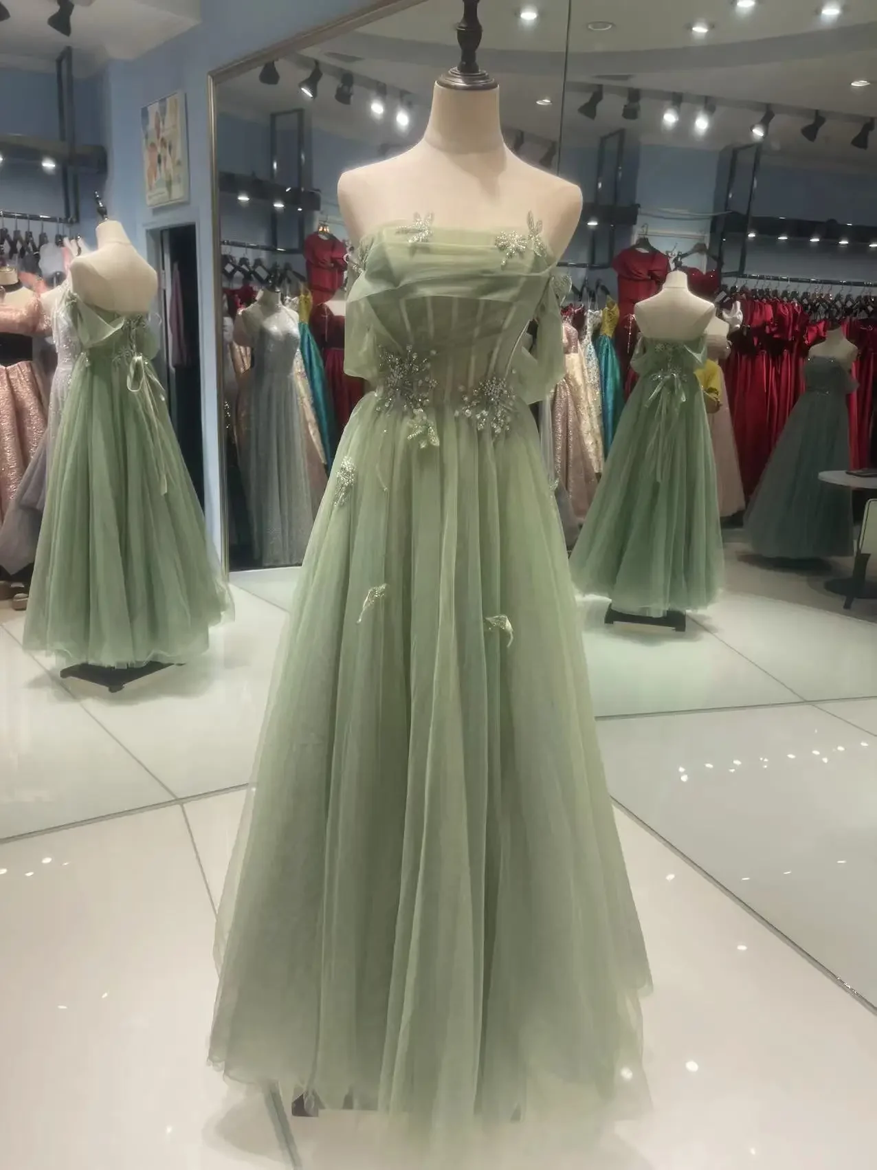 Customized Elegant Banquet Evening Dress for Women Strapless A-line Appliques Beading Floor-length Formal Party Gowns Vestidos