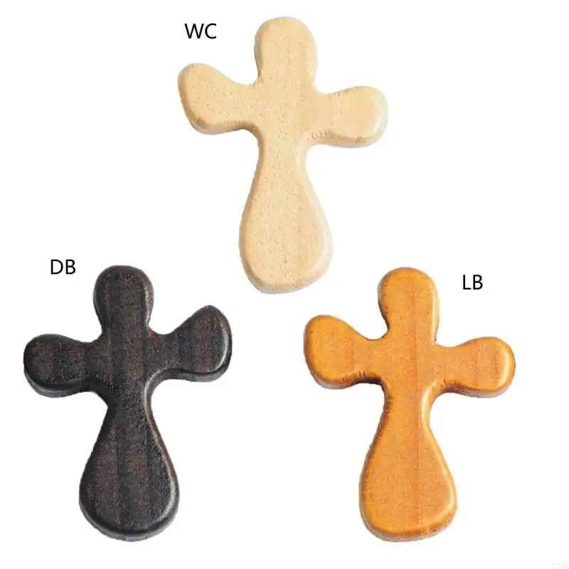 E74E 3 Colors Solid Wooden Cross Hand-Drawn Cross Wood Handicraft Ornaments Cross Hand-Held Cross Large Communion Gift