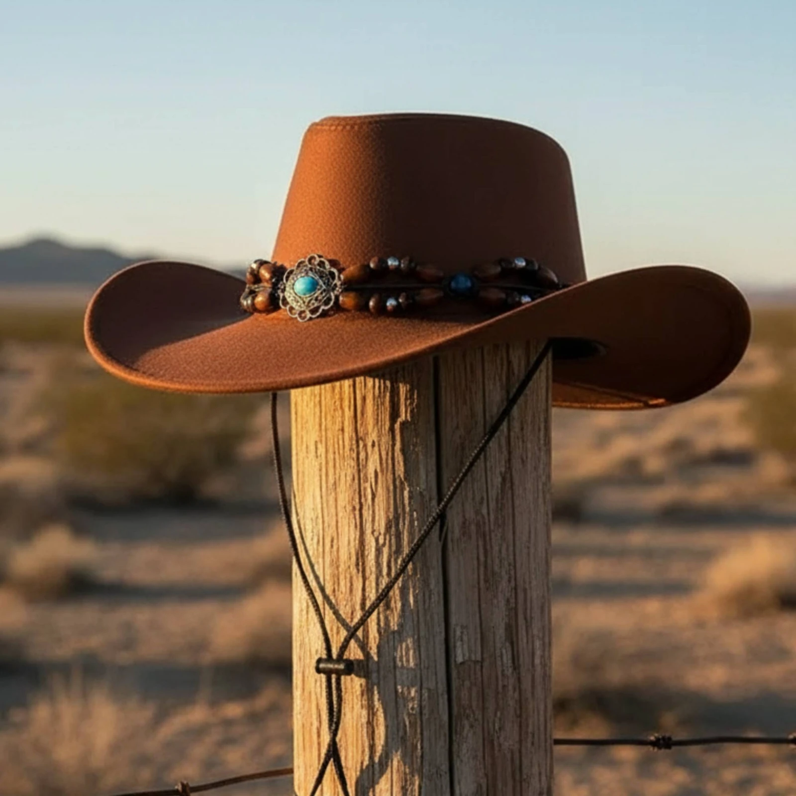 Cowboy Hat with Chin Cord Western Chinstrap Accessory Structured for Festival Goers, Outdoor Activities, Festivals