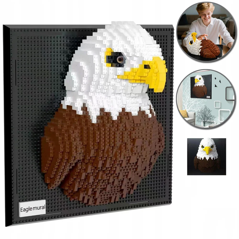Ensemble de blocs de construction murale en forme d'aigle, kit de construction d'animaux pour décoration murale, décoration murale ou présentation sur table, cadeau d'anniversaire créatif pour adultes