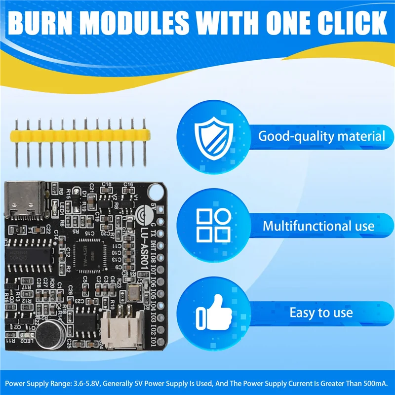 ABKN-LU-ASR01 Intelligent Speech Recognition Module Offline Recognition Customized Phrase LD3320 One Click Burning Module