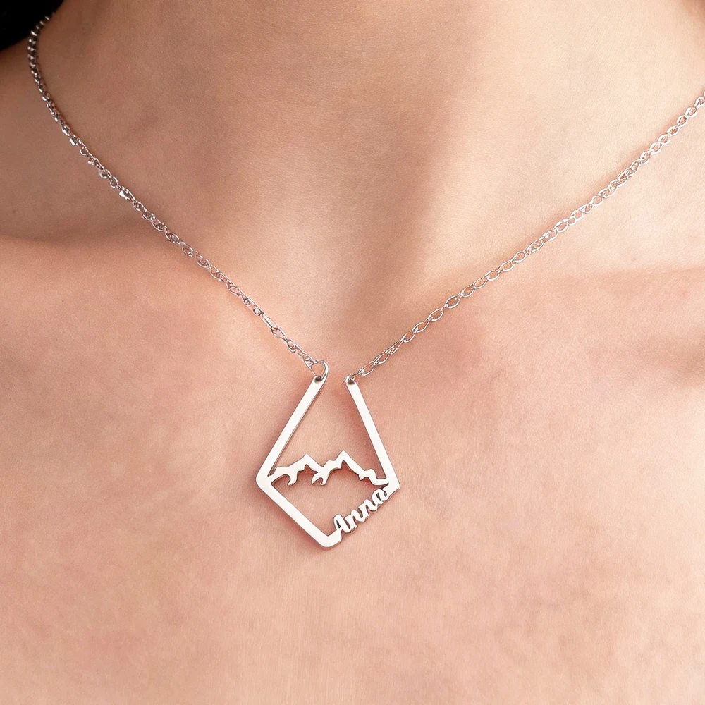 Custom Name Irregular Mountain Peak Pendant Necklace Stainless SteelCharm Fashion Necklace For Women Jewelry Party Men Gifts