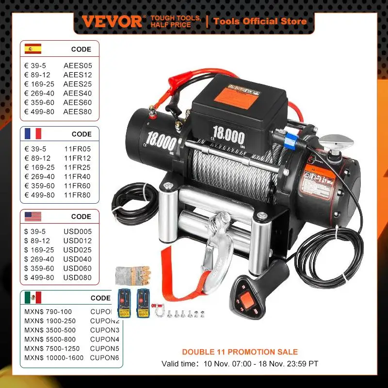 VEVOR 10000 to 18000 LBS Electric Winch Strong Steel Cable Wireless Control for ATV SUV Trailer Truck Off Road Recovery Winch
