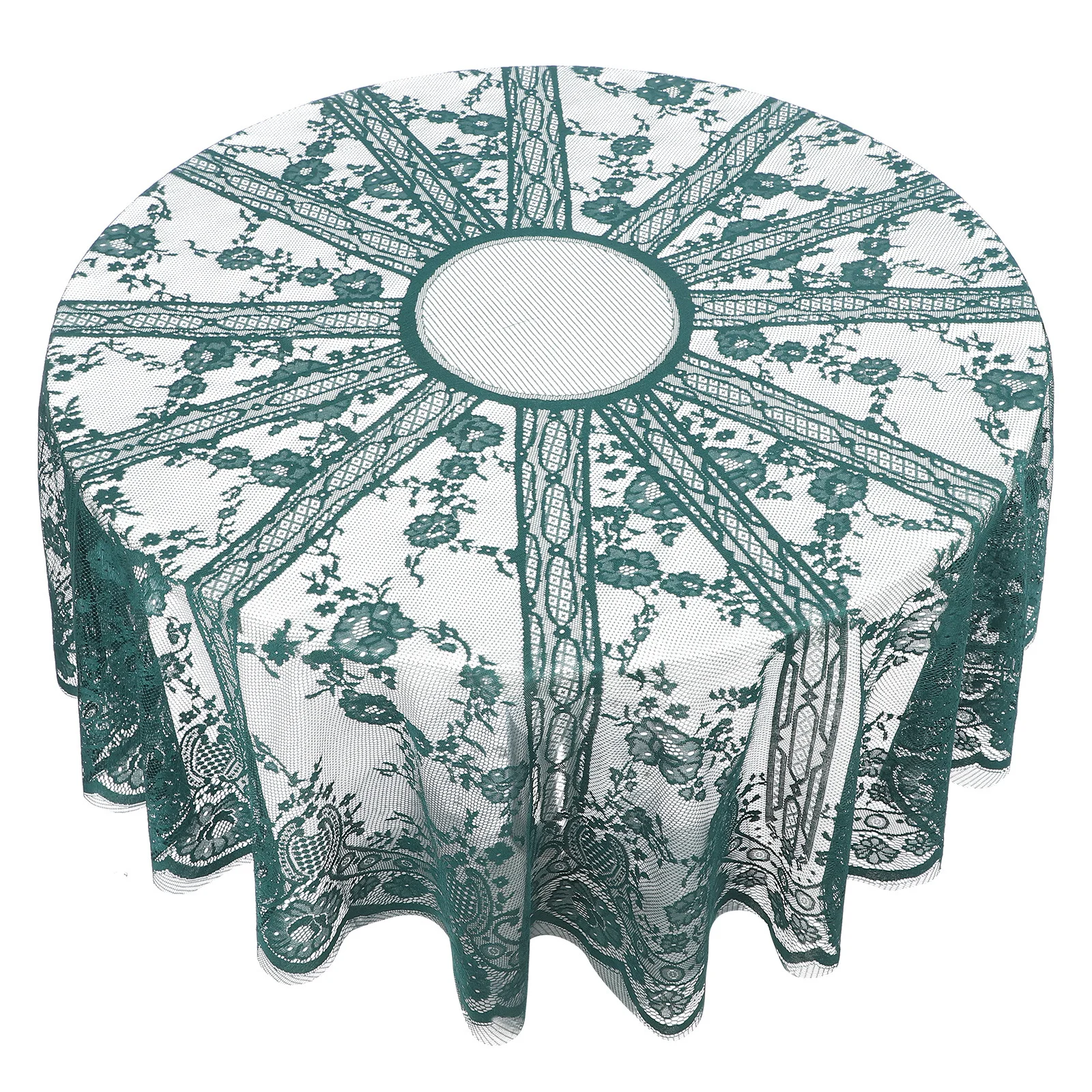 

Elegant Dark Green Lace Tablecloth Round Wedding Party Decor Floral Hollow Design Vintage Charm Dining Area Enhancement