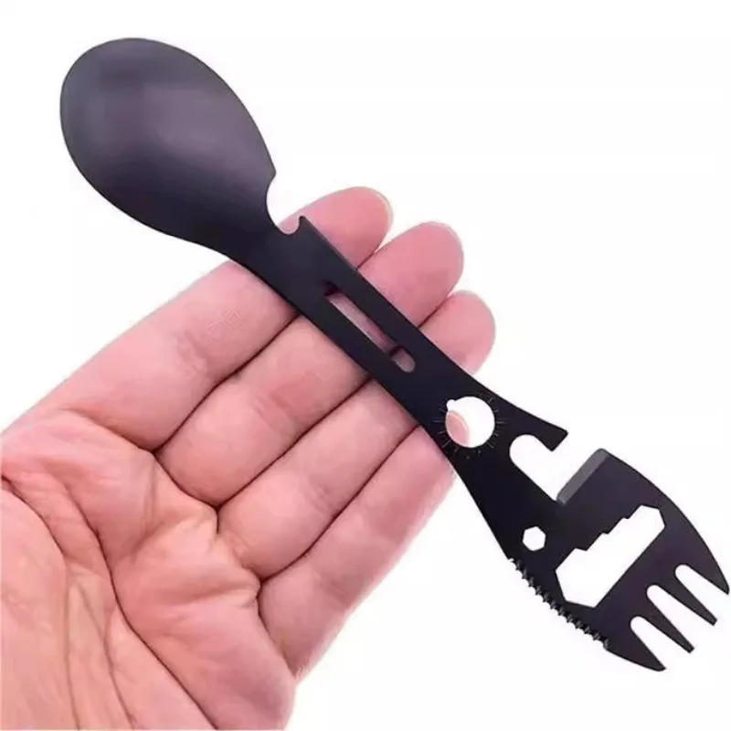 Camping Utensils Set Stainless Steel Outdoor Survival Gear 5 in 1 Tableware Travel Hiking Cutlery Fork Spoon Opener Camping Tool