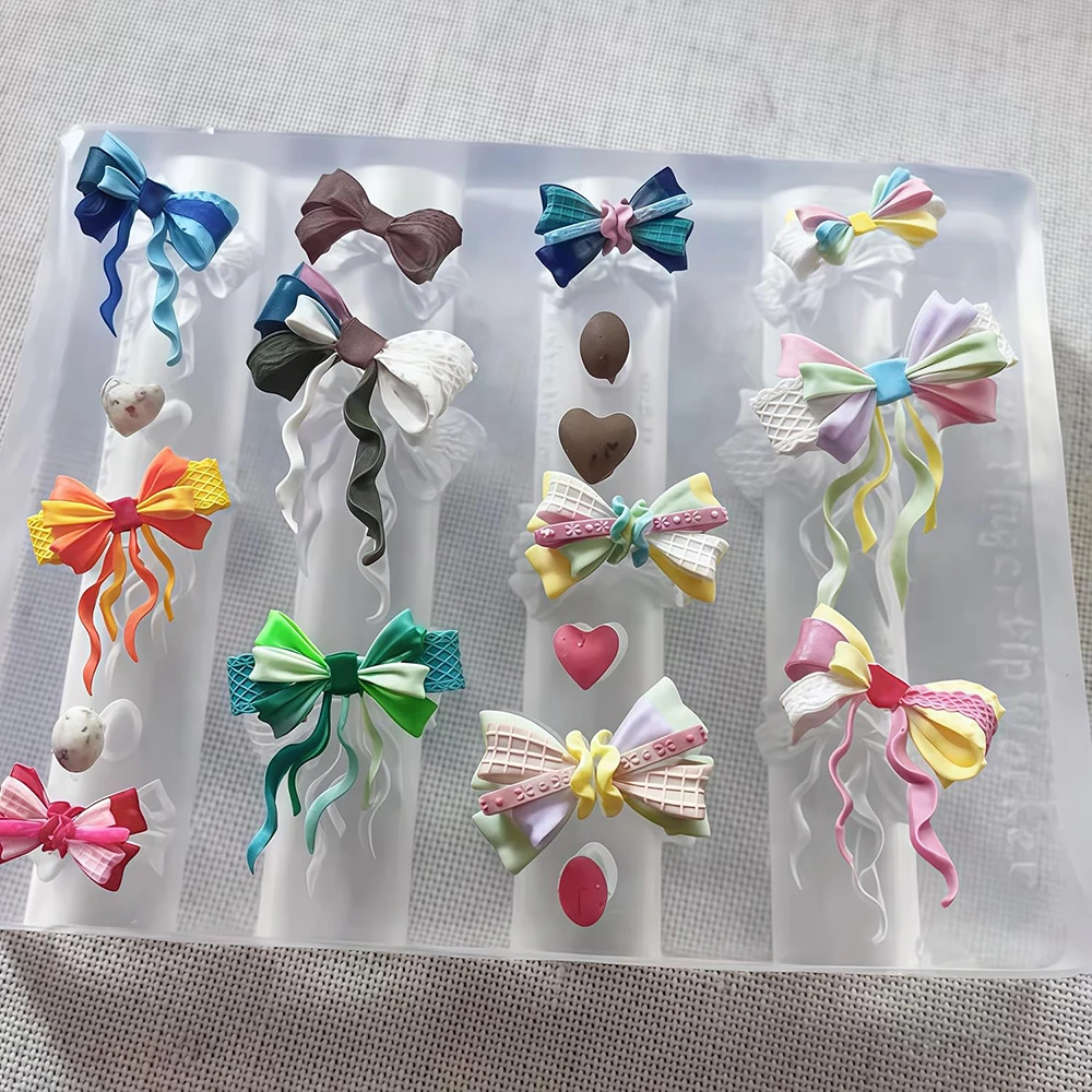 BowKnot & Heart Drop Nail Mallen 3D Gel Nail Art Hars Rozet Gereedschap voor Accessoires Benodigdheden Bow Knot Nail Charms Mold Clear Bow