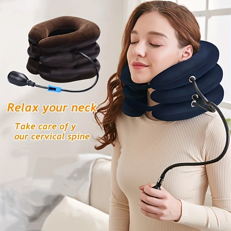 

1pc Inflatable Neck Stretcher Traction Device for Pain Relief and Relaxation - Portable Massage Pillow for Travel and Use