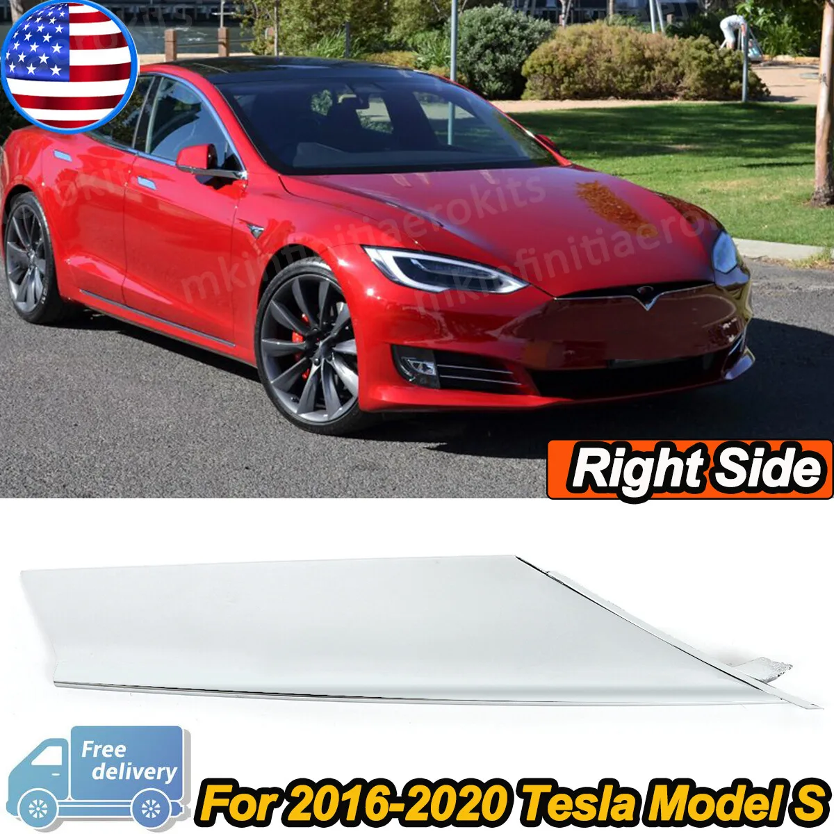 

Front Right Up Cover For Tesla Model S 2016 2017 2018 2019 2020 Right Upper Active Louver Shutter Trim Chrome 1079636-00-A