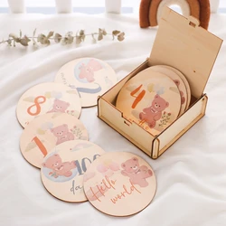 Cartes ATA Lestone en bois pour nouveau-né, cartes souvenirs d'ours pour bébé, accessoires de photographie, cadeau de naissance, 0 à 12 mois, 8 pièces