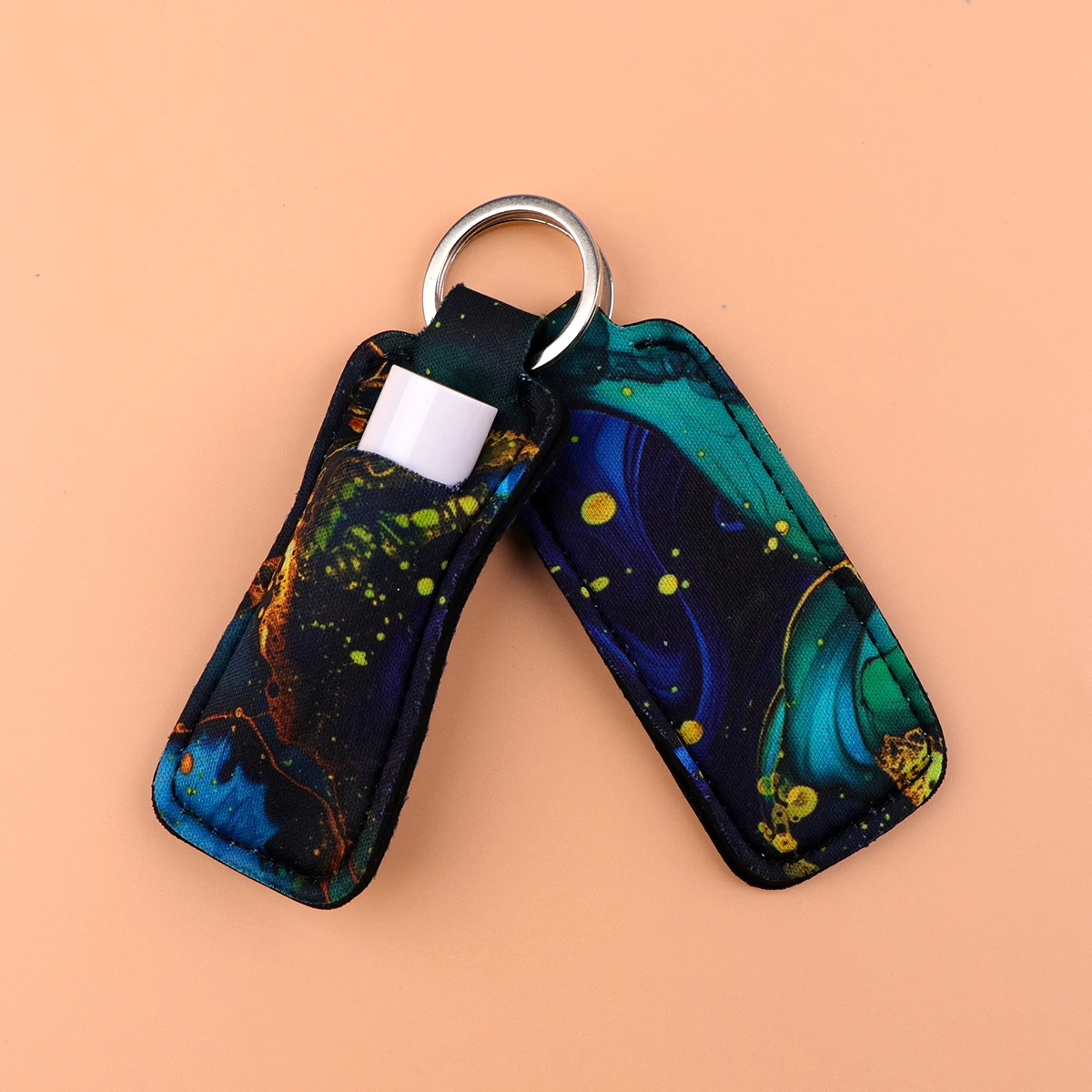 

1PCS Marble Clip On Lipstick Holder Keychain Print Keyring Trendy Lip Balm Key Chain Bag Charms Travel Accessories