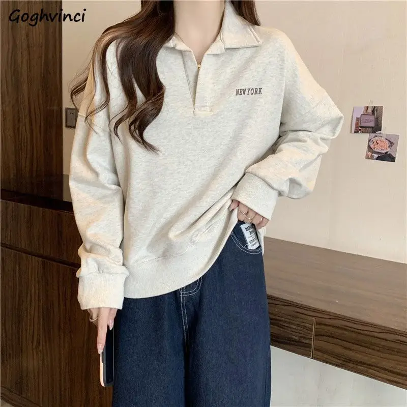 Sweatshirts Women Spring Autumn Letter Printed Loose Tops Ameriacn Style Retro Preppy Fashion Students Classic All-match Simple