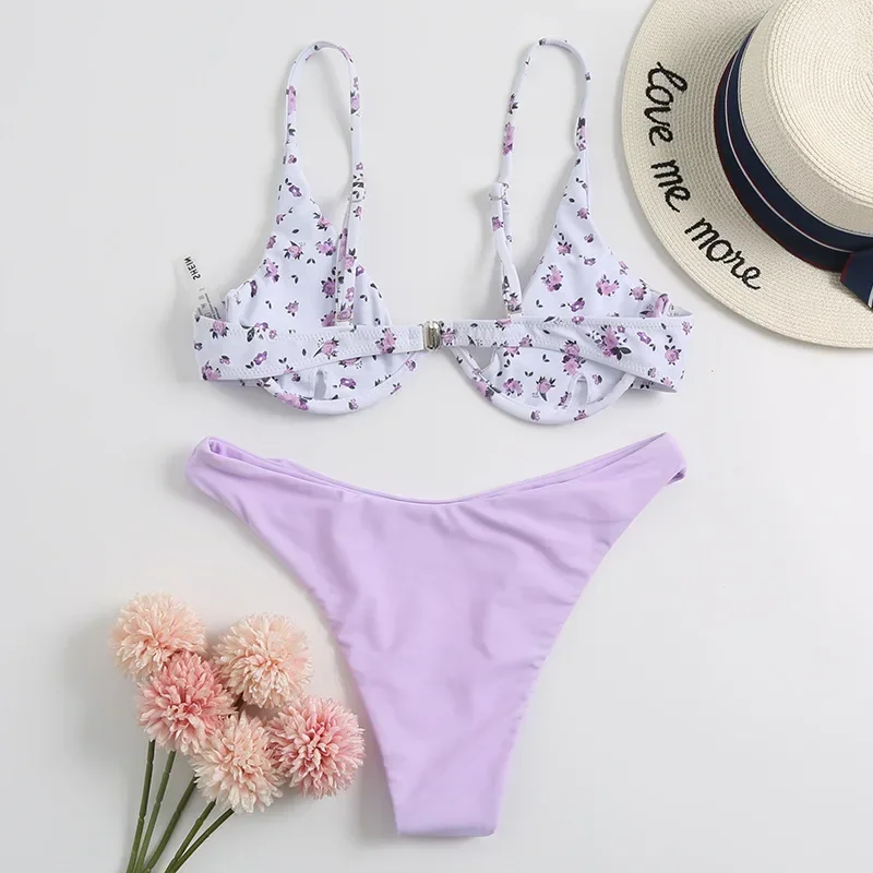 Roxo floral impressão roupa de banho sexy push up biquinis define sexy maiô feminino alta corte maiô vermelho biquíni 2025 mujer biquinis