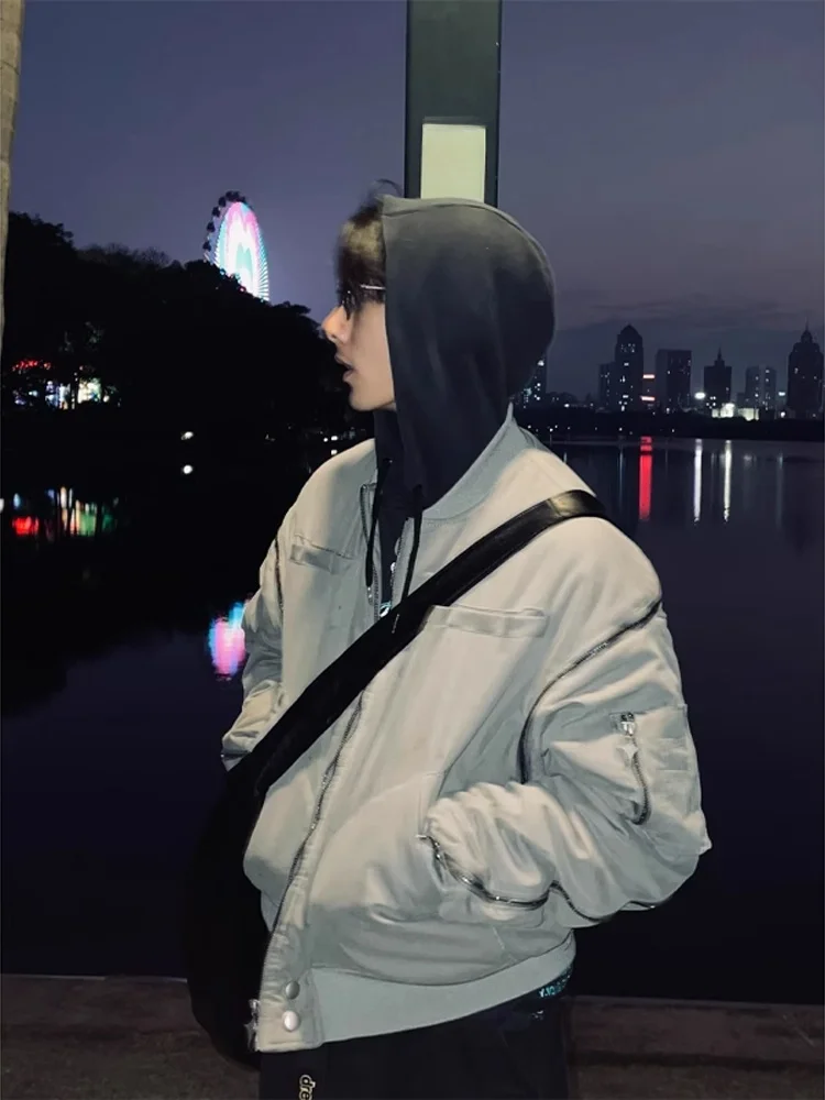 

American Sle Bomber ort Flight Jaet Men's Zipper Deconstructed Design Cleanfit Workwear Baseball orm Polyester Nylo...