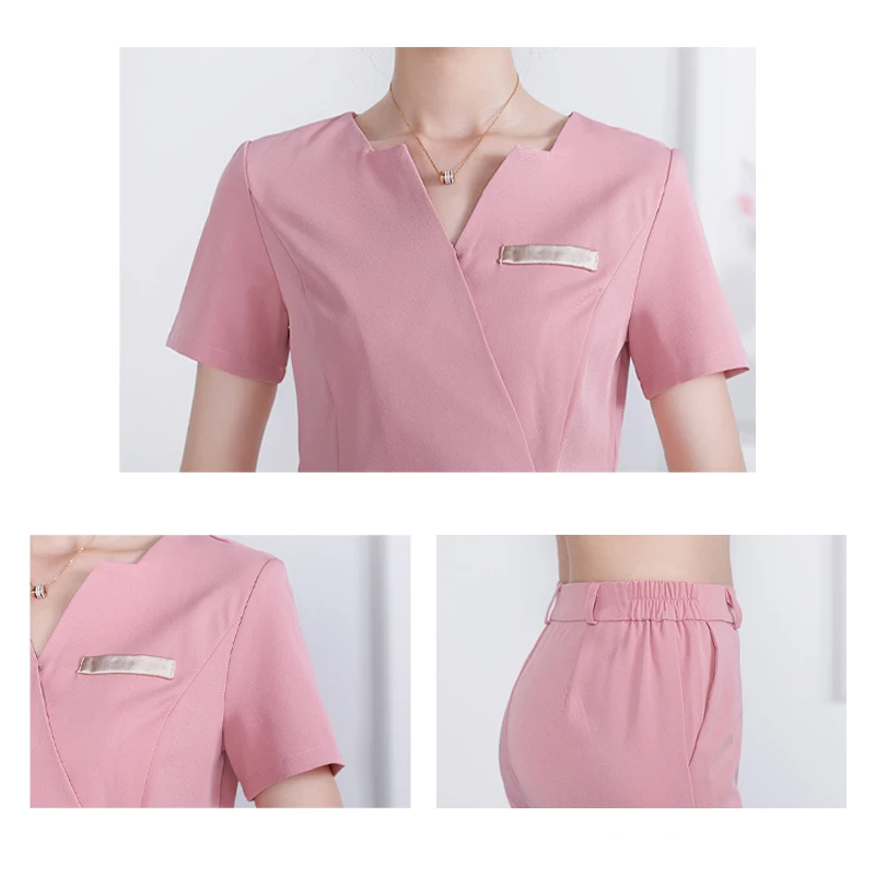 Beauty Salon Spa Uniform Waiter Beautician Massage Overalls Sauna Foot Bath Technician  Fashion Short Sleeve Suit