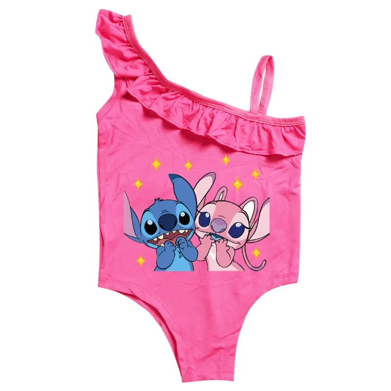 Disney Stitch Girls\' Swimsuit Anime Stitch Set Children\'s Bikini One Piece Sportswear Youth Fashion Swimsuit Princess Beach Suit