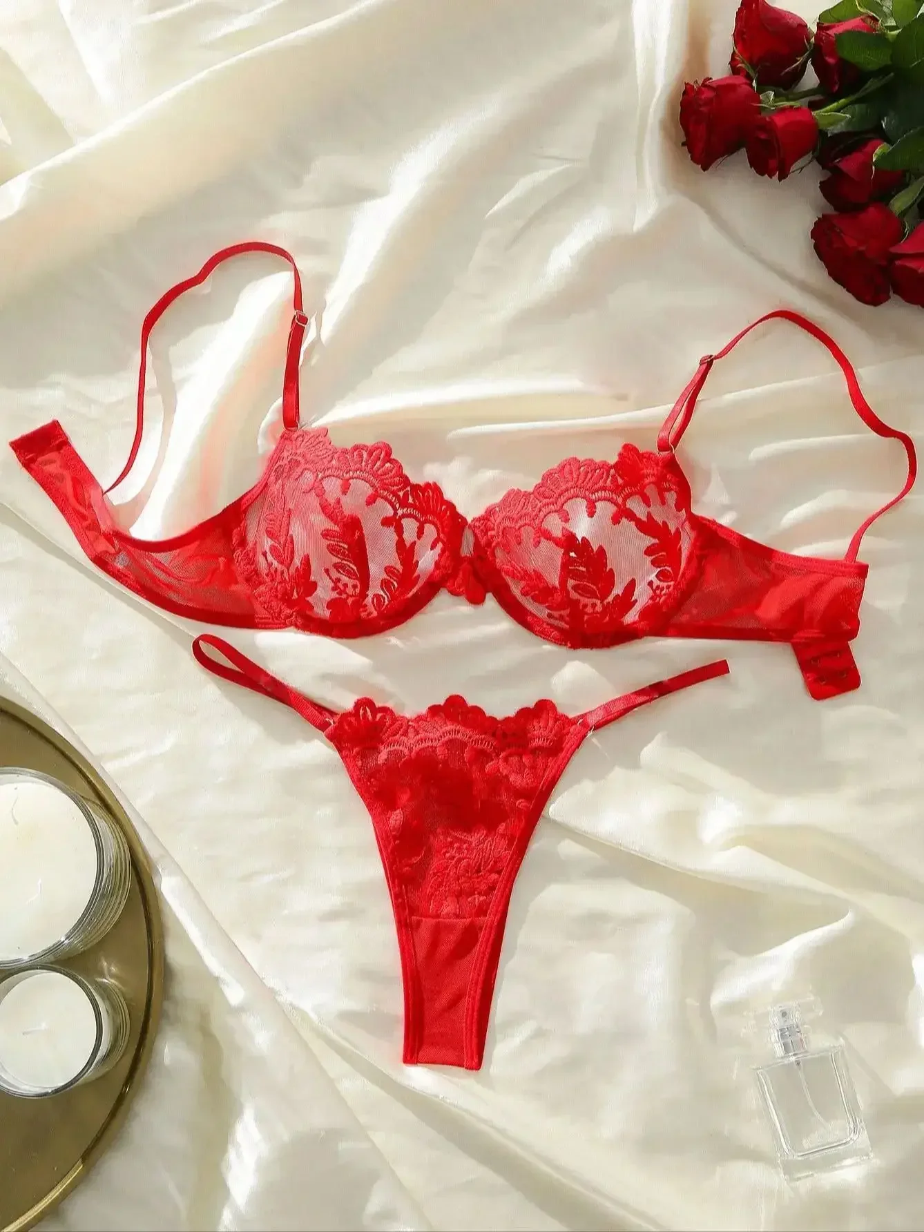 Tubo floral Bordado sin relleno Bra & Tangas Bragas, Conjunto de lencería con aros, Lencería y ropa interior de mujer, El secreto de victoria