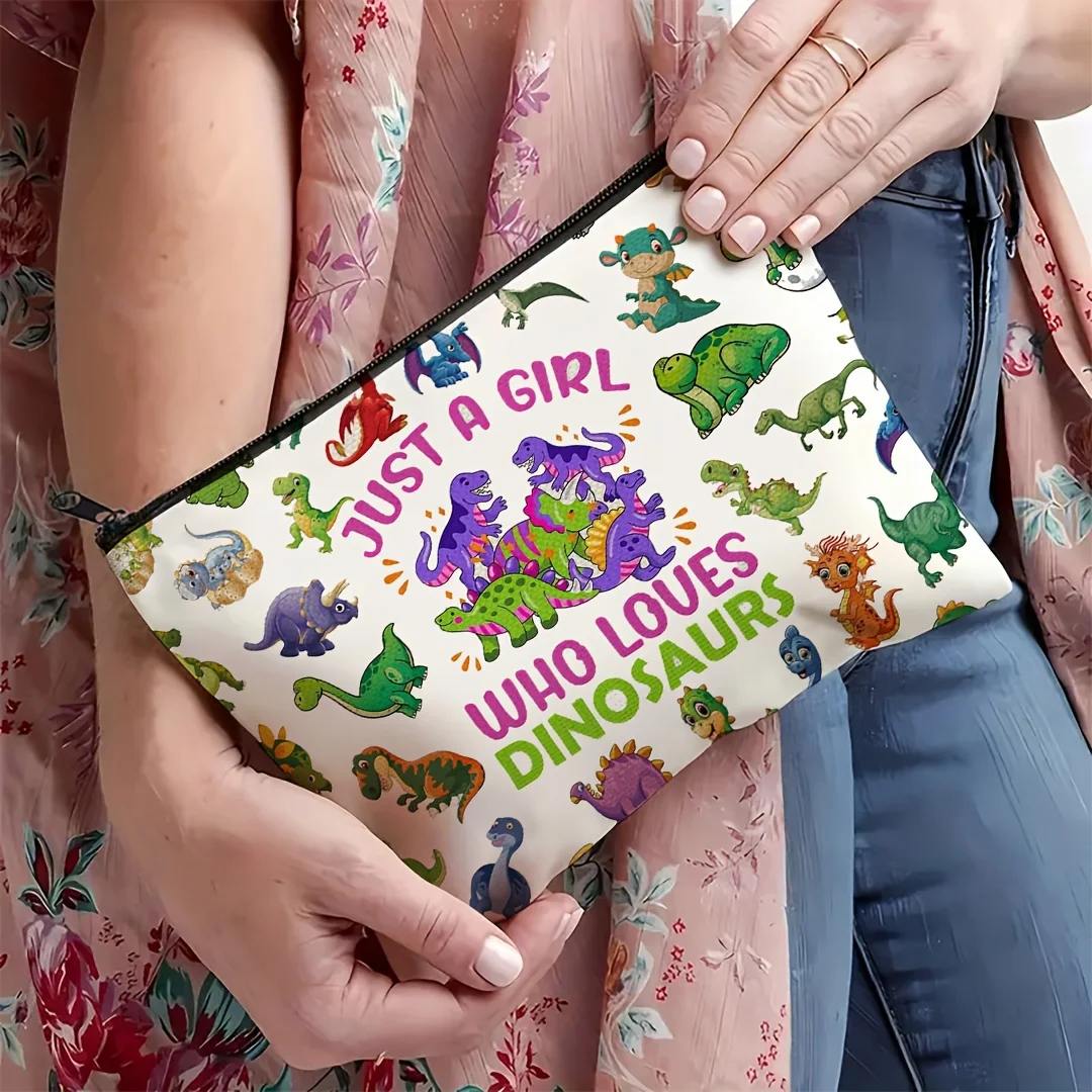 Un sac de maquillage sur le thème du dinosaure – jolie pochette multifonctionnelle à fermeture éclair pour femmes, sac de rangement de bijoux
