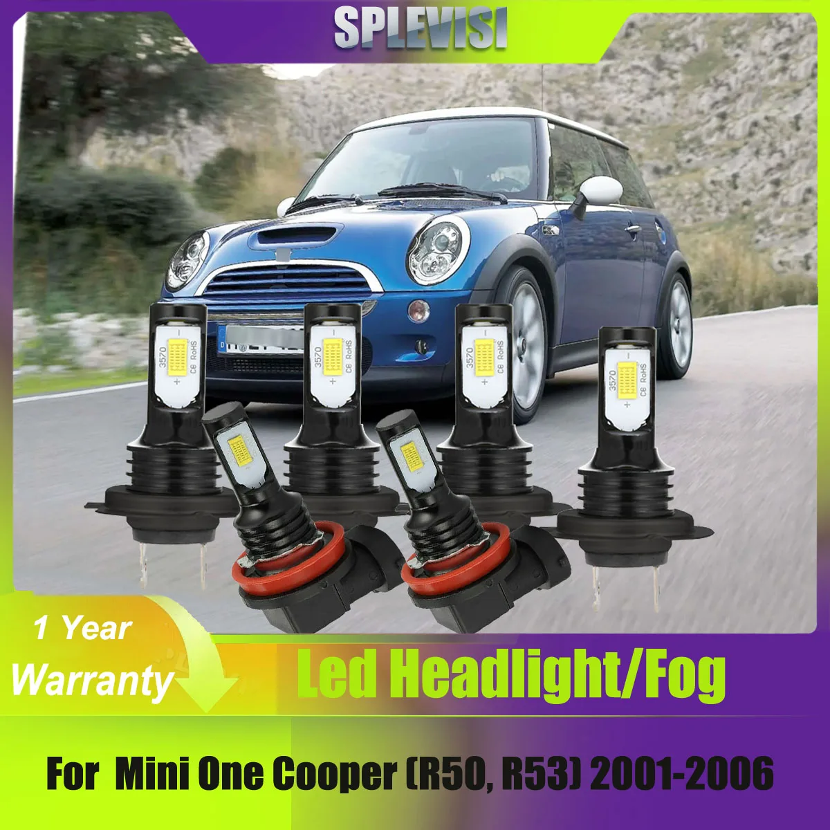 

LED Headlights High Low Fog Lamp Bulbs 12v IP67 Waterproof Level For Mini One Cooper (R50, R53) 2001 2002 2003 2004 2005 2006