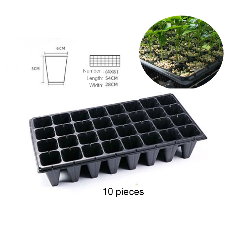 Seedling Tray Planter Nursery Grow Box Seed Germination Propagation Vegetable Succulent Plant Garden Pots Durable 32 Holes, 10Pc