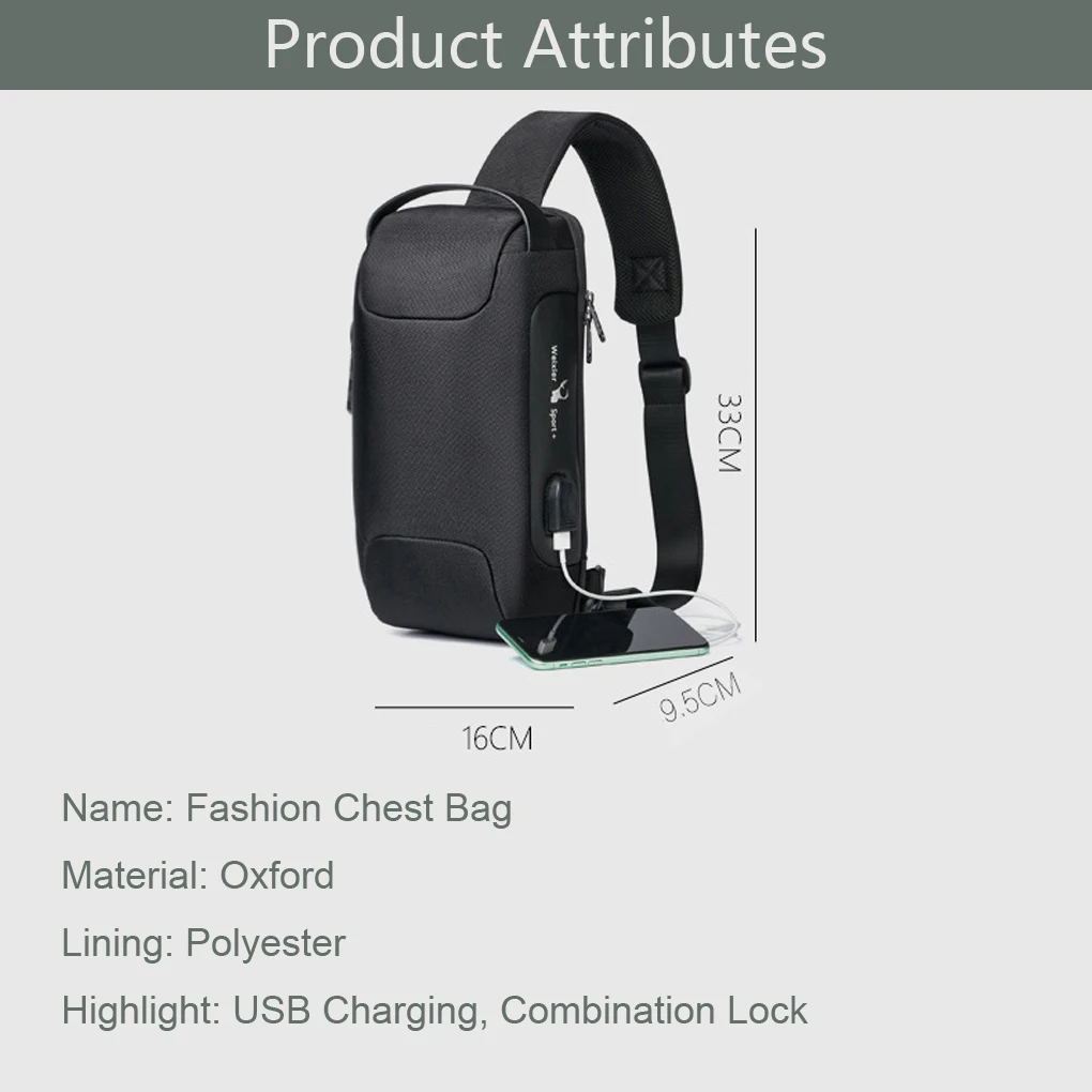 Men fashion Shoulder Bag USB Charging Combination Lock Waterproof Scratch Resistant Back Breathable Business Sports Leisure Bags