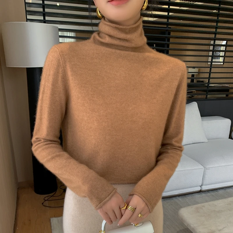 Womens Pure 100 Cashmere Sweater Loose High Collar Winter Warm Knit Pullover  Long Sleeve Chic Casual Tunic Layer women sweater.