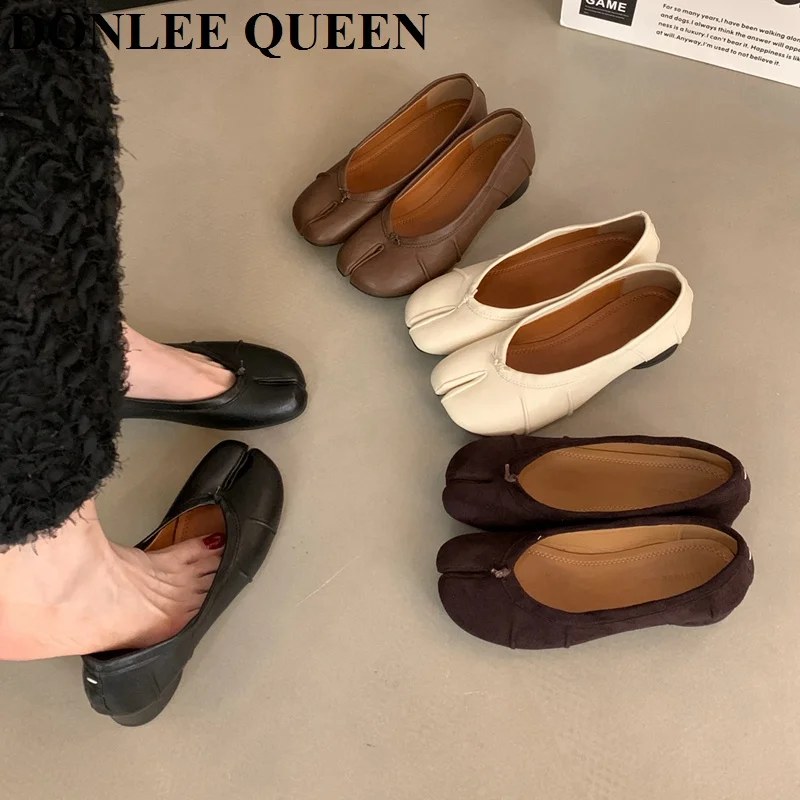 

2026 Fashion Tabi Ninja Moccasins Split Toe Shallow Flat Heel Ballet Women Shoes Slip On Loafers Female Casual Dress Pumps Mujer