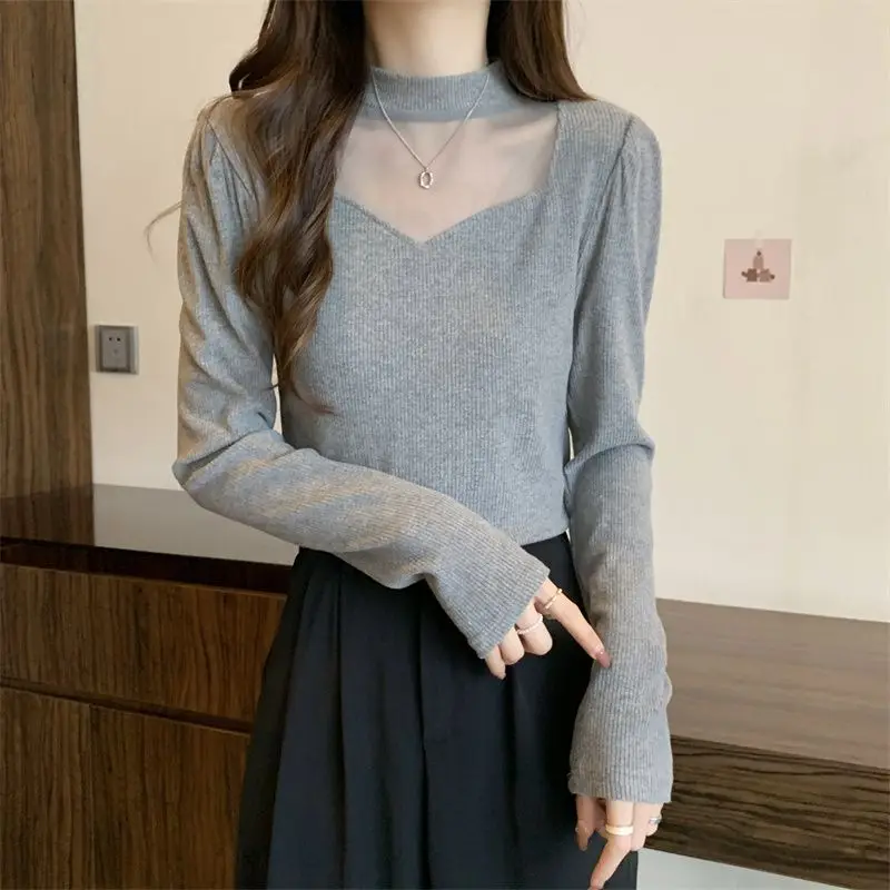 Autumn and Winter New French Niche Design Sense Long Sleeved T-shirt Base Shirt Large Women's Clothing