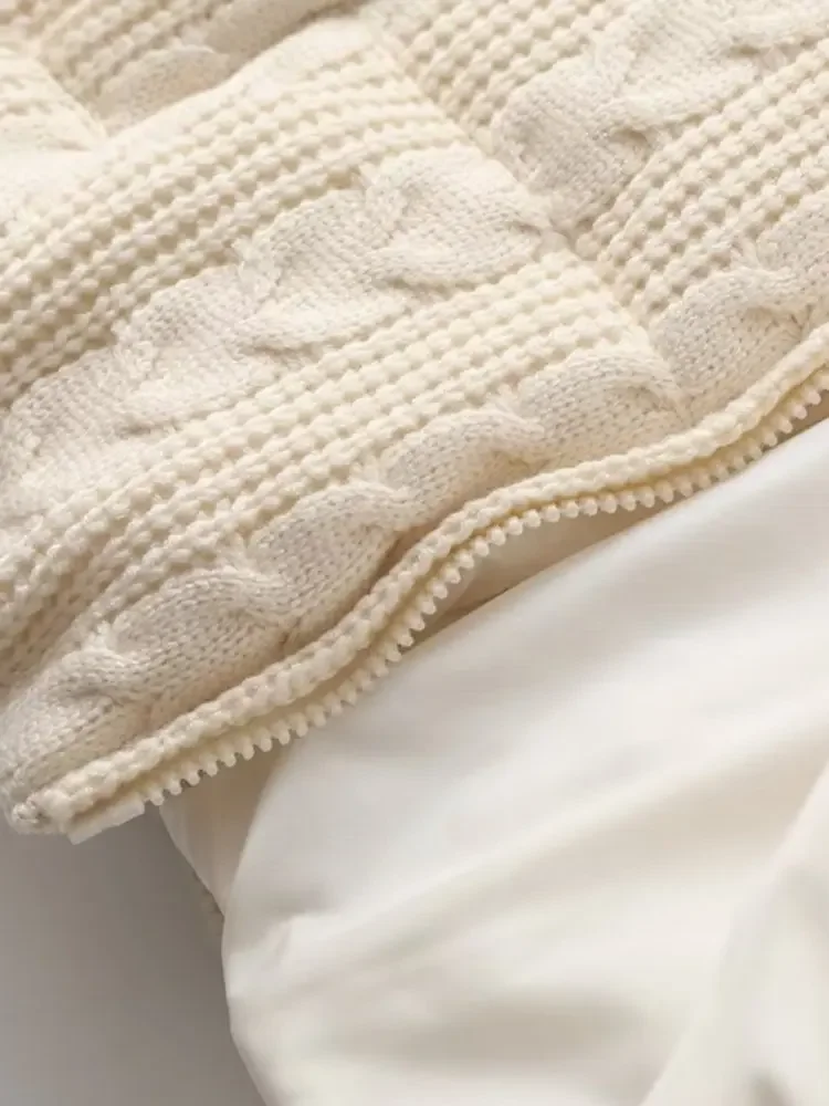 Women's Luxury Winter Wide-waisted Beige Wine Padded Coats Ladies Elegant High Quality Knitted Thicken Warm Jackets Parkas 2025