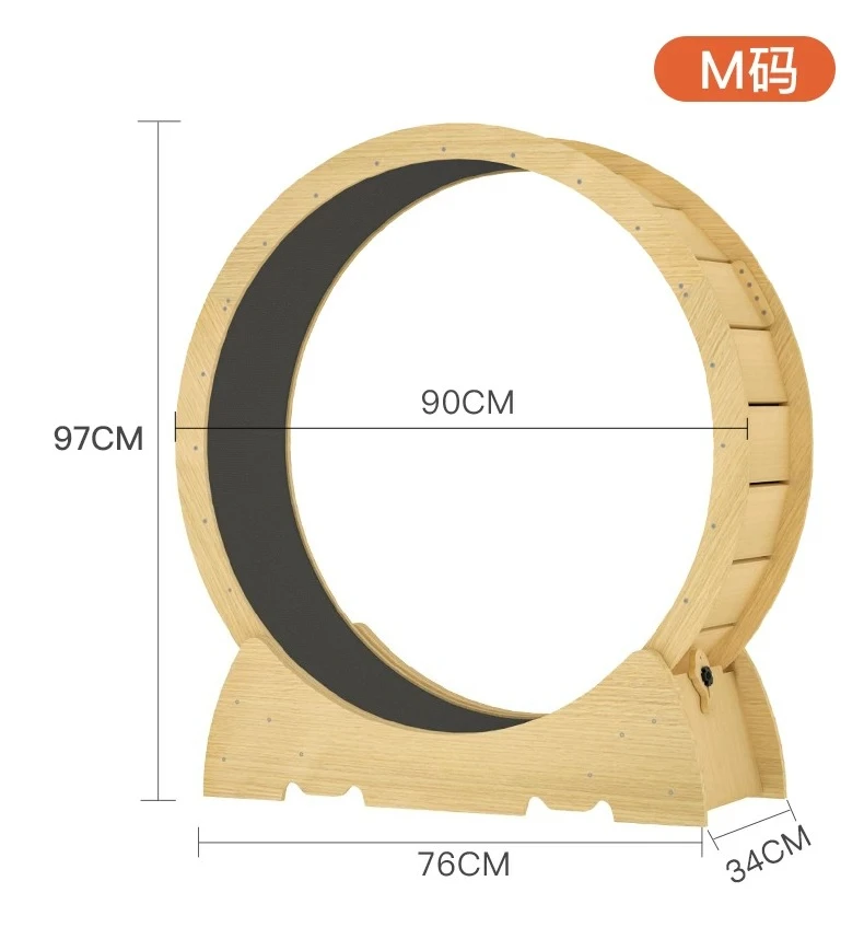 Wooden Cat Exercise Wheel with Safety Lock, Anti-Pinch Track, Removable Scratch Mat, Quiet TPE Rollers, Indoor Treadmill S-XL
