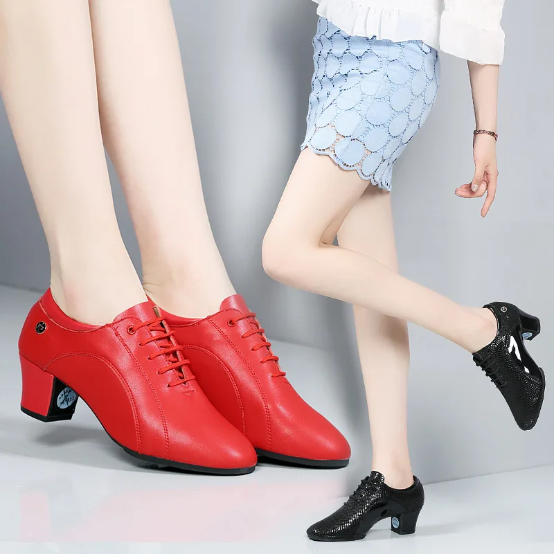 Genuine Leather Shoes Woman Toe Top Layer Cowhide Latin Dance Shoes Modern Sports Shoes For Women Soft Bottom Sneakers NET