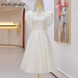 Vestido Midi blanco elegante para mujer, prenda Sexy de manga abombada, vestido largo de fiesta, madrina de casamiento, 2023