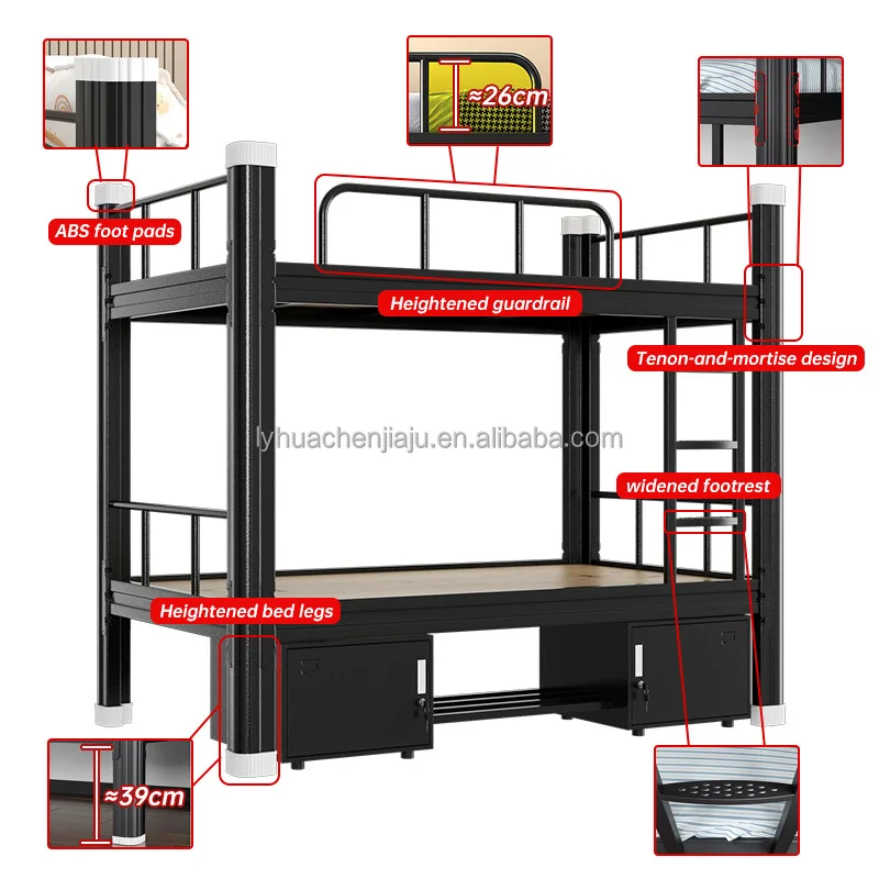 White Modern Twin Over Twin Metal Bunk Bed with Stairs for Hotels and Schools King Size 4-Bed Double Bunk Bed