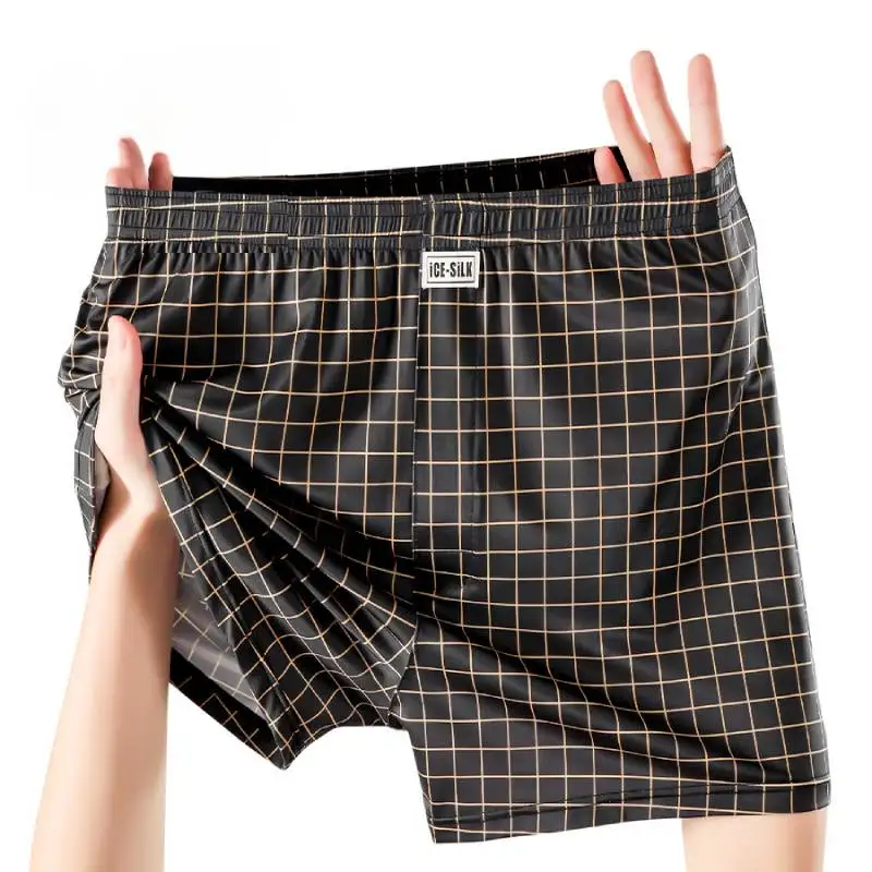 

3pcs Summer Men's Panties Aro Pants Boxer Shorts Casual Plaid Underwear Ice Silk Home Pajama Men's Underpants Homewear