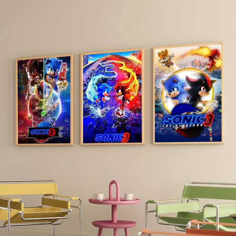 Movie S-Sonic-S the H-hedgehog-S 3 Poster Prints Self Adhesive Home Suitable for Living Room Decor Decoration Wall