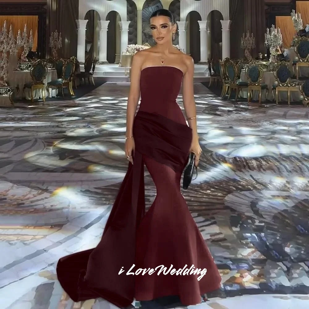 Brown Strapless Evening Dresses 2025 Sleeveless Mermaid Prom Dress Elegant Pleated Floor-Length Wedding Party Dresses Customized