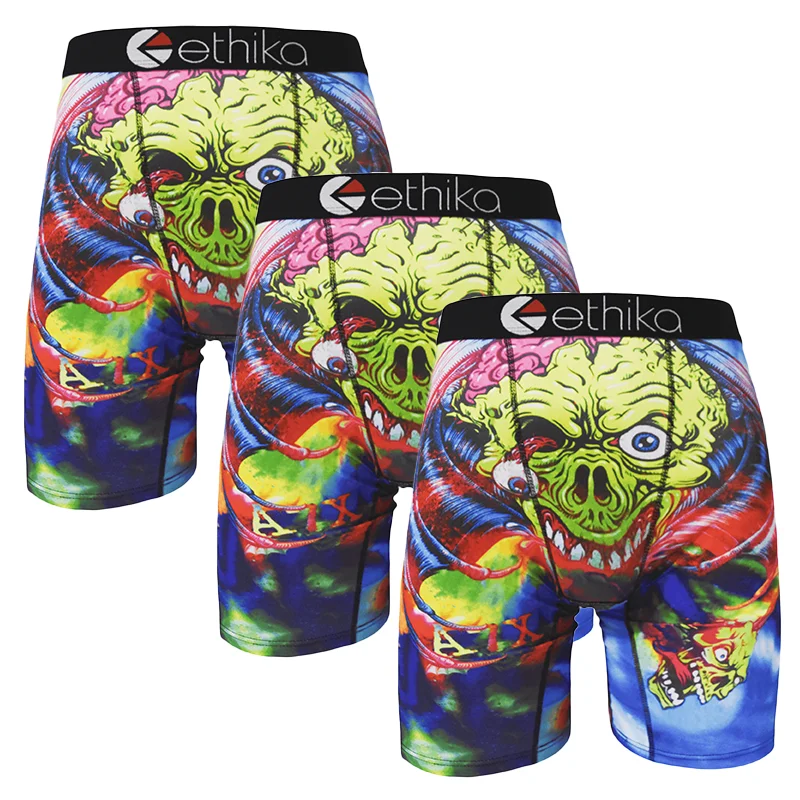 3pcs ETHIKA Men Underwear Boxers Breathable Sexy Print Men's Panties Lingerie Male Underpants Man Boxer Briefs Trunks Plus Size