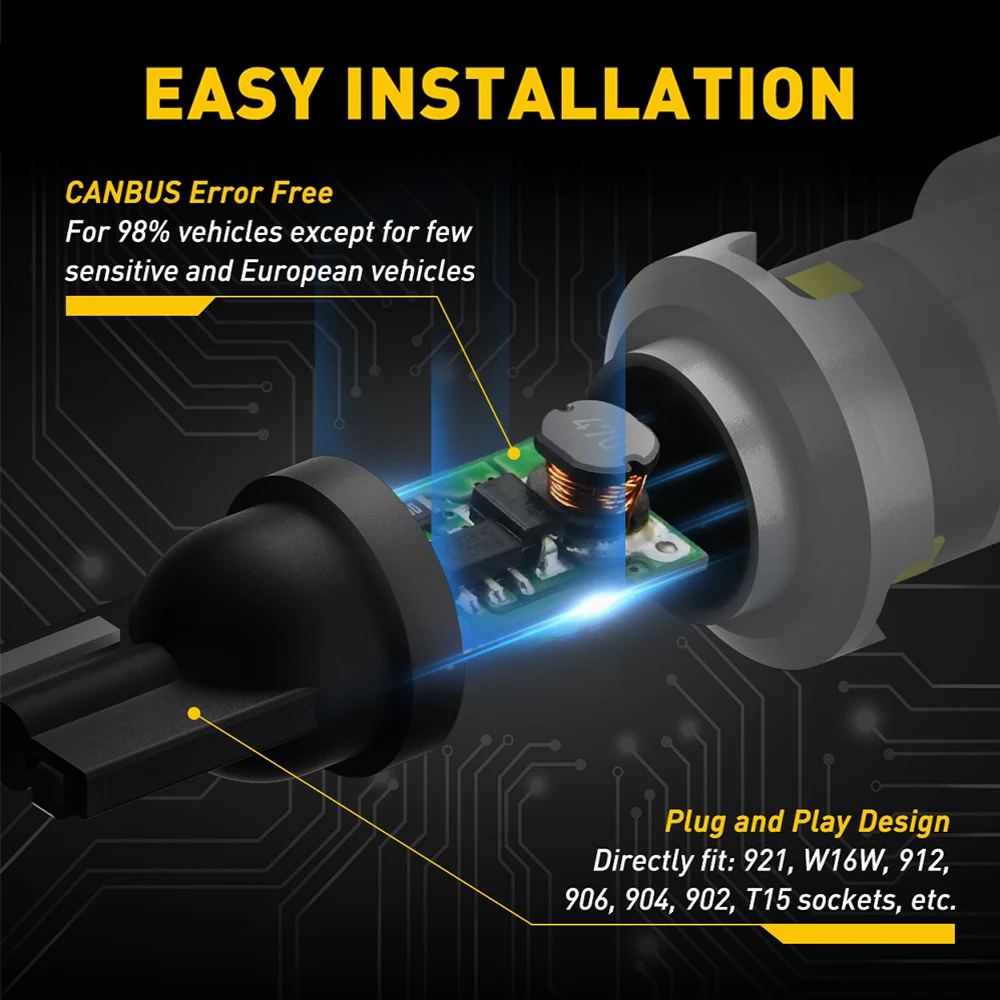 

AUXITO 2Pcs 1200LM Super Bright T15 W16W LED No Error 921 912 LED Lamp Bulb for Car Backup Reverse Lights CANBUS 6500K White 12V