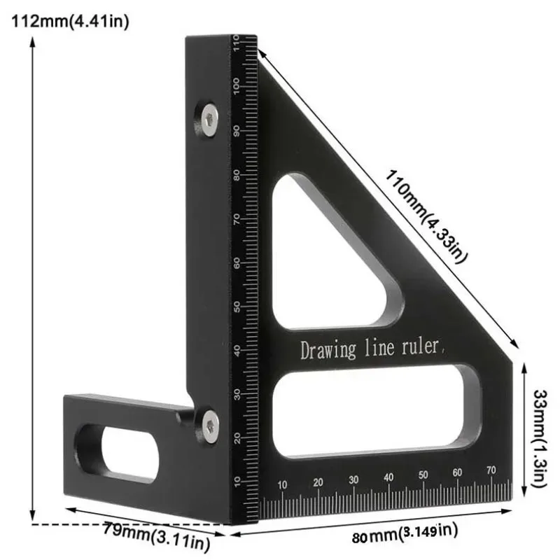 Measuring Layout of Multifunctional Woodworking Triangular Ruler with Hidden Pin Aluminum Square Ruler