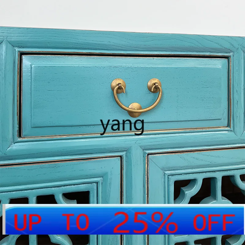 

lmm new Chinese antique old shoe cabinet hollow lattice elm solid wood dining side cabinet